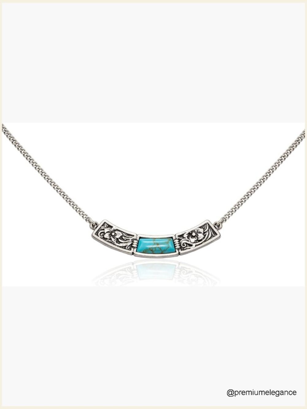 Vintage Cowgirl Turquoise Pendant Necklace with Floral Engraving